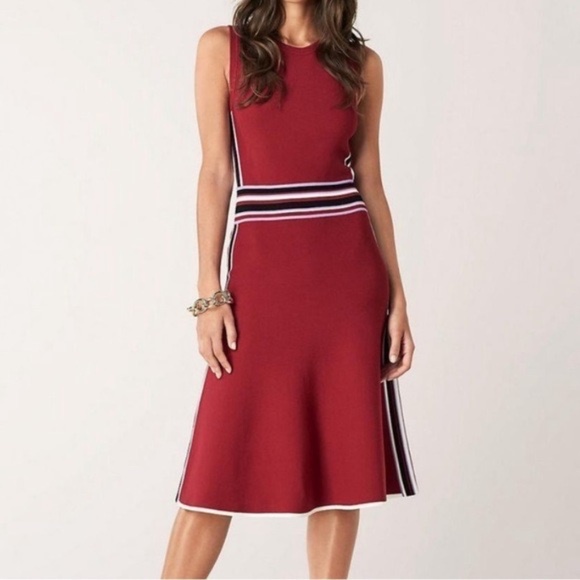 Diane Von Furstenberg Dresses & Skirts - Diane Von Furstenberg Red Elsie Stretch Stripe Trim Knit Midi Dress Sz M Fall